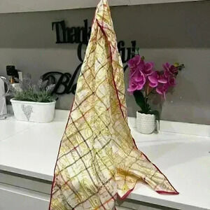 COACH 100% Silk Plaid Multicolor Square Neck Scarf 21" x 21"